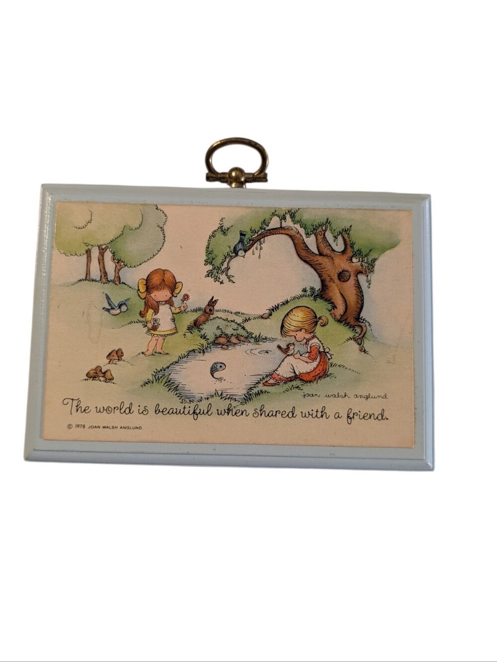 Vintage 1978 Hallmark Joan Walsh Anglund Friendship Wood Wall Plaque Light Blue